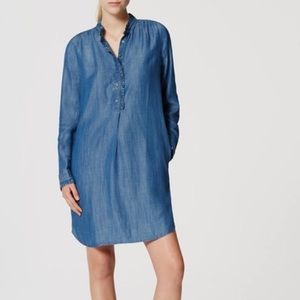 LOFT Denim-Effect Blue Long Sleeve Shirt Dress